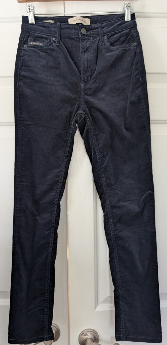 Calvin Klein Midnight Blue Velvet Highrise Ankle Skinny Pants